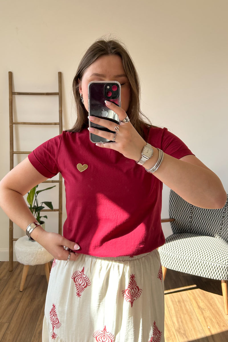 T-Shirt bordeaux coeur